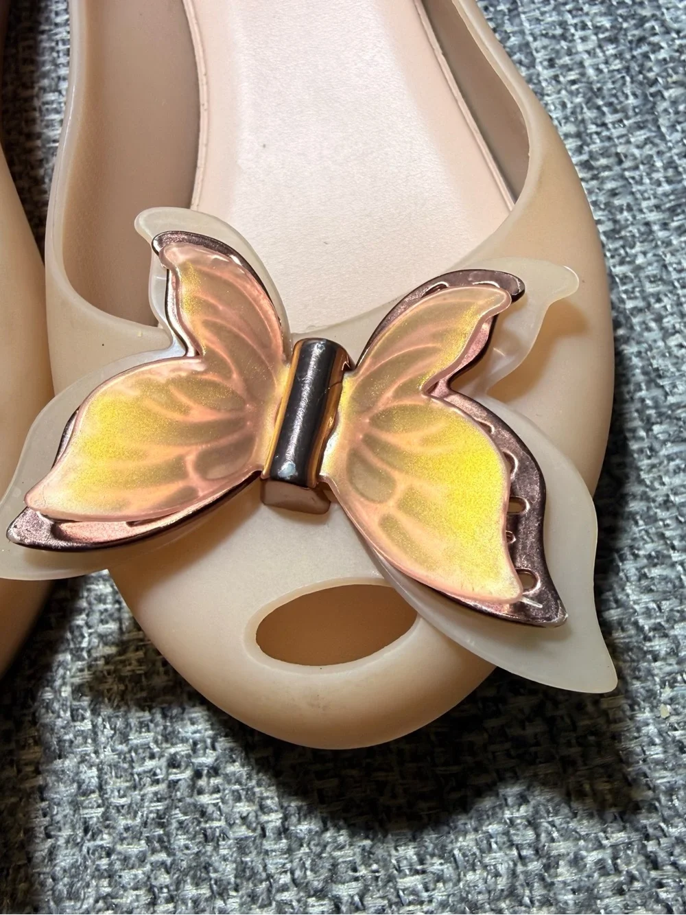 Mini Melissa Mel Dreamed rose Gold Butterfly Jelly Flats ballet Girls size 2